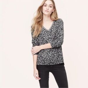 Loft Leopard Print Mixed Media Sweater V-Neck Small